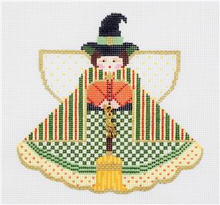 Angel ~ Broom Hilda the Witch Angel & Charms handpainted 18 Mesh Halloween Needlepoint Canvas Painted Pony