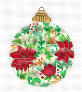 Ornament ~ Poinsettia & Holly Jeweled Ornament handpainted Needlepoint Canvas by Alexa