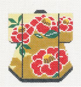 Kimono ~ Oriental Red Blossoms Petite Japanese Kimono handpainted Needlepoint Canvas LEE