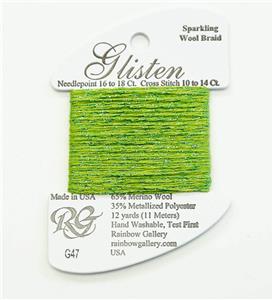 GLISTEN Sparkling Braid #47 Chartreuse Needlepoint Thread by Rainbow Gallery