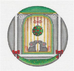 Round ~Kissing Ball Mice handpainted Needlepoint Canvas Ornament by Rebecca Wood~MAY NEED TO BE SPECIAL ORDERED