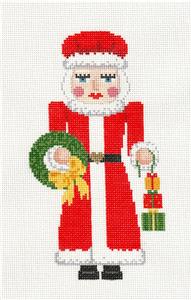 Nutcracker ~ Mrs. Claus Nutcracker with Gifts & Wreath handpainted 18 Mesh Needlepoint Ornament Susan Roberts