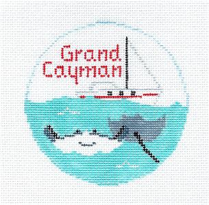 Travel Round ~ Caribbean GRAND CAYMAN ISLAND 18 mesh 4" Rd. Needlepoint Ornament Canvas by Kathy Schenkel