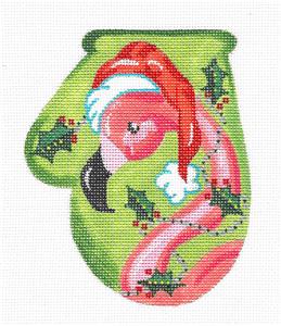 Mitten ~ Flamingo in Santa Hat Mitten HP Needlepoint Ornament by KAMALA - Juliemar