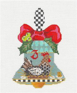 Kelly Clark ~ 12 Days of Christmas Hand Bell 3 French Hens 18 Mesh handpainted Needlepoint Canvas