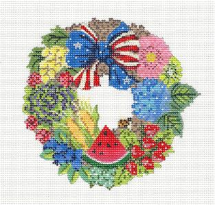 Kelly Clark Canvas ~ Summer Seasons Flowers & Fruit Wreath handpainted Needlepoint Canvas by Kelly Clark