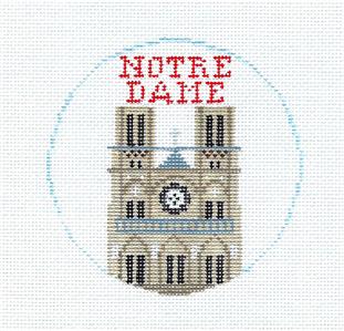 Travel Round ~ Notre Dame Cathedral in PARIS, FRANCE 18 Mesh Needlepoint Ornament Canvas by Kathy Schenkel