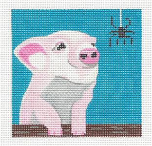 Child's Canvas ~ CHARLOTTE'S WEB & WILBUR the PIG 18 Mesh handpainted 4" Sq. Needlepoint Canvas by Melissa Prince