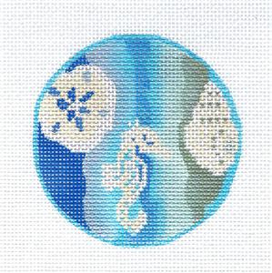 Kelly Clark ~ Seaside Beach Scene handpainted 3" Round 18 Mesh Needlepoint Canvas by Kelly Clark