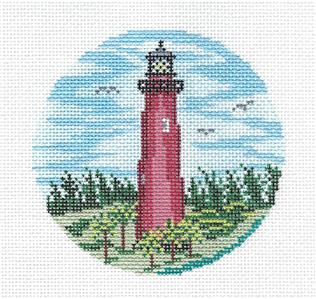 Round ~ JUPITER, FLORIDA Lighthouse 18 Mesh handpainted 4" Needlepoint Ornament Canvas by Needle Crossings