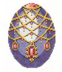 Faberge Egg ~ Jeweled Purple & Gold Lace EGG with Rubies 18 Mesh handpainted Needlepoint Canvas by LEE