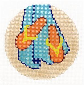 Round ~ Beach Towel & Flip Flops on the Sand handpainted 18 Mesh Needlepoint Canvas 3" Rd. Ornament LEE