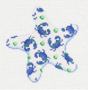 Starfish ~ Starfish with Blue Crabs handpainted Needlepoint 14 Mesh Canvas & STITCH GUIDE by Associated Talents