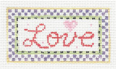 Canvas ~ " LOVE " ~ handpainted 18 Mesh Needlepoint Canvas Ornament by Kathy Schenkel