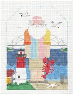 Santa Canvas ~ CAPE COD SANTA large handpainted 18 Mesh Needlepoint Canvas Design by Kathy Schenkel