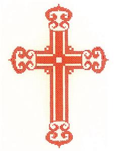 Cross ~ Elegant 7" tall Red-Orange CROSS handpainted 18 Mesh Needlepoint Canvas by LEE