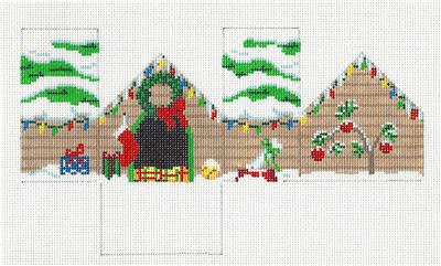 3-D Ornament ~ 3-D Christmas DOG HOUSE Building Ornament handpainted Needlepoint by Susan Roberts