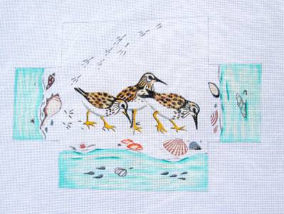 Brick Cover ~ Shore Birds Brick Cover Door Stop handpainted Needlepoint Canvas by Susan Roberts