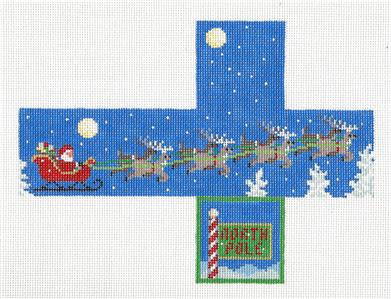 Christmas Cube ~ Santa Sleigh Flight & North Pole 3-D CUBE handpainted18 Mesh Needlepoint Canvas by Susan Roberts