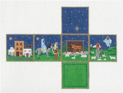 Christmas Cube ~ Nativity Stable Scene 3-D CUBE handpainted 18 mesh Needlepoint Canvas by Susan Roberts