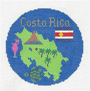 Travel Round ~ COSTA RICA 18 Mesh handpainted 4.25" Needlepoint Ornament Canvas by Silver Needle