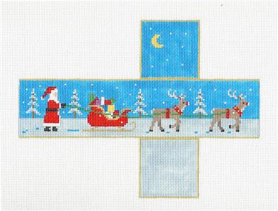 Christmas Cube ~ Santa Present Delivery 3-D CUBE handpainted 18 Mesh Needlepoint Canvas Susan Roberts