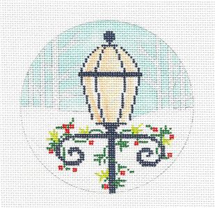 Christmas Round ~ Christmas Lamp Post handpainted Needlepoint Canvas Ornament by Alice Peterson