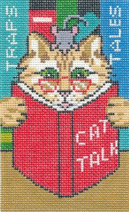 Insert Canvas ~ CAT ~ "Cat Tales" Cat & Mouse Reading ~ BD Insert ~ handpainted 18 Mesh Needlepoint Canvas by LEE