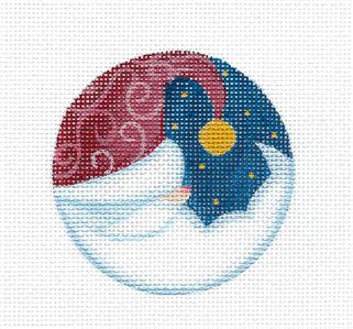 Christmas ~ Crescent Moon Santa 3" Ornament handpainted 18 Mesh Needlepoint Canvas by Ashley Dillon Susan Roberts