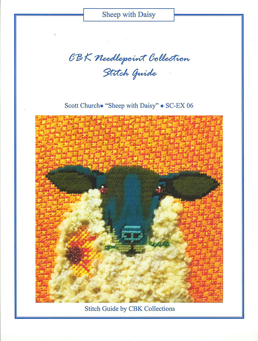 Animal Canvas ~ Sheep Holding a Daisy 4.75" Sq. & STITCH GUIDE handpainted Needlepoint canvas by Scott Church