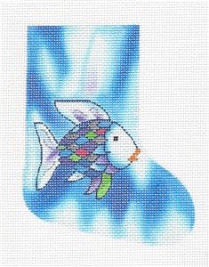 Mini Stocking ~ The RAINBOW FISH Mini Stocking Ornament 18 Mesh handpainted Child's Needlepoint by LEE