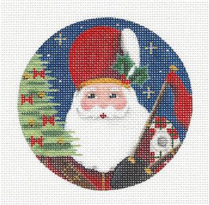 Christmas Round ~ SCOTTISH SANTA 4" Rd. Ornament handpainted 18 Mesh Needlepoint Canvas by Rebecca Wood