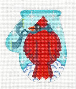 Mitten ~ Cool Cardinal Mitten handpaintd Needlepoint Canvas by KAMALA from JulieMar