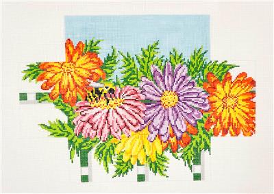 Brick Cover ~ Zinnia Flowers Brick Cover Door Stop handpainted 13 Mesh Needlepoint Canvas Needle Crossings