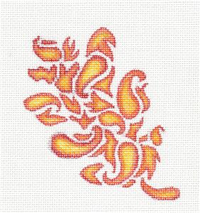 Flame Paisley Oak Leaf Ornament handpainted Needlepoint Canvas by Lola's Studio