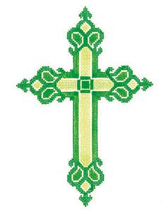 Cross ~ Elegant 7" Tall Green CROSS handpainted 18 mesh Needlepoint Canvas by LEE