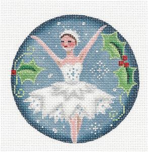 Christmas ~ Snow Queen Ballerina 4" Rd. Ornament 18 Mesh handpainted Needlepoint Canvas by Rebecca Wood