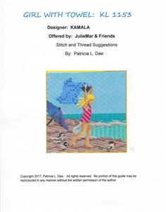 Beachside Canvas ~ Girl On The Beach & STITCH GUIDE handpaintd Needlepoint Canvas by Kamala ~ Juliemar