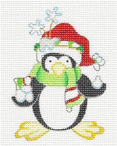 Penguin ~ Snowball Penguin handpainted Needlepoint Ornament Canvas by Strictly Christmas