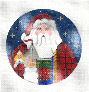 Round ~ GERMAN SANTA Ornament handpainted 18 Mesh 4" Rd. Needlepoint Canvas by Rebecca Wood