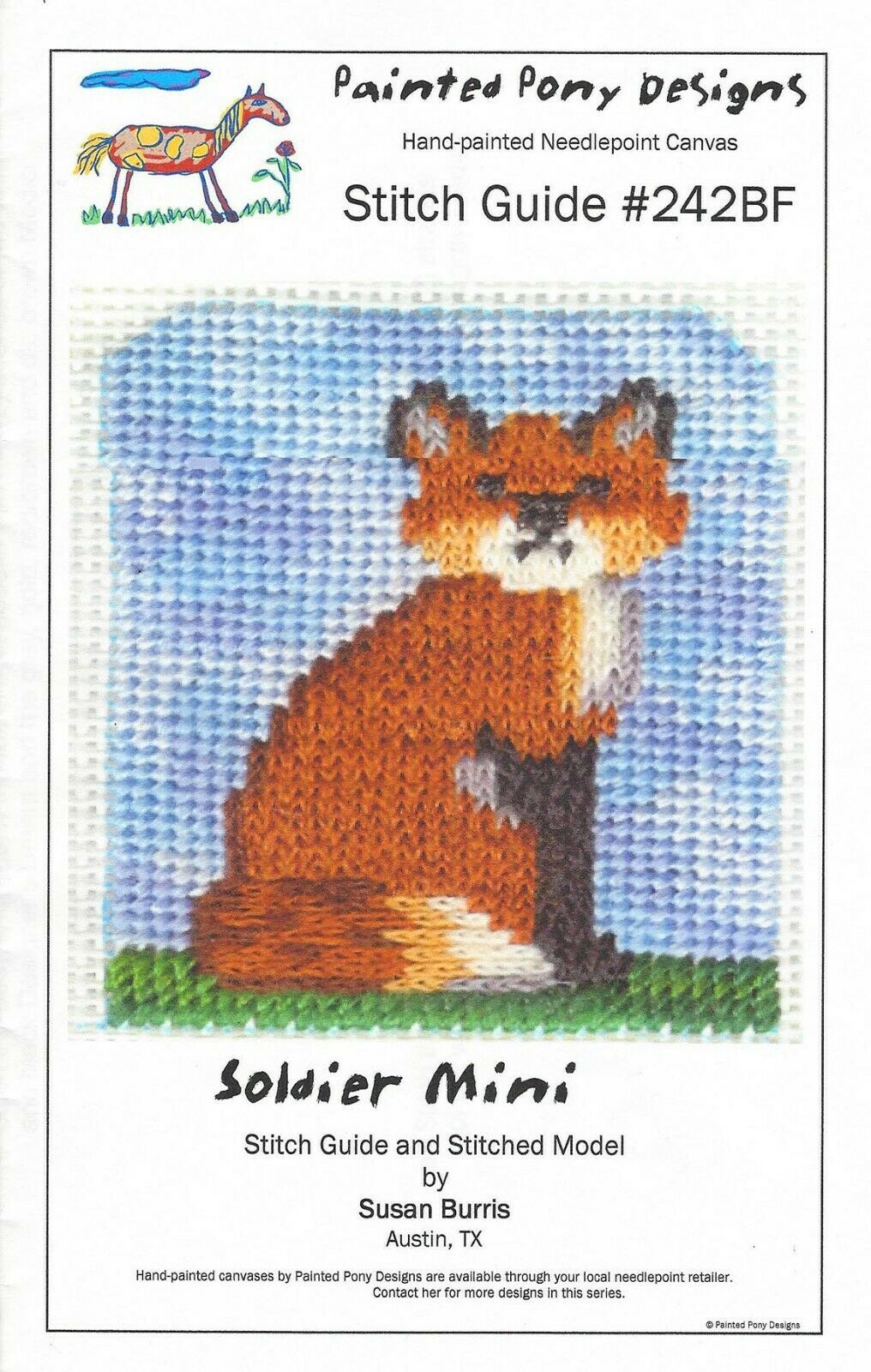 Red Fox ~ Little RED FOX handpainted 18 Mesh Needlepoint Canvas & STITCH GUIDE by Painted Pony