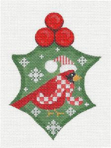 Holly ~ Holly Leaf with Cardinal handpainted Needlepoint Canvas by CH Designs ~ Danji