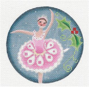 Christmas ~ Sugar Plum Fairy Ballerina in Pink Ornament 18 Mesh handpainted 4" Rd. Needlepoint Canvas Rebecca Wood