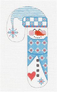 Medium Candy Cane ~ Snowman in Blue handpainted Needlepoint Canvas CH Designs -Danji ***SPECIAL ORDER***