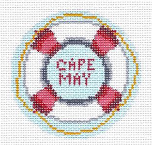 Travel Round ~ CAPE MAY, NEW JERSEY Beach 18 Mesh handpainted 3" Needlepoint Canvas Needle Crossings