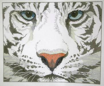 Tiger Canvas ~ Large White Tiger Face handpainted 12 Mesh Needlepoint Canvas Pillow Series by LEE
