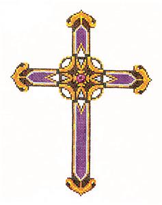 Cross ~ Elegant 7" tall Purple & Gold CROSS handpainted 18 mesh Needlepoint Canvas by LEE