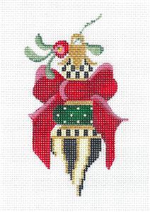 Kelly Clark Canvas ~ Forest Top & Cranberry Bow with Mistletoe Ornament handpainted Needlepoint Canvas by Kelly Clark