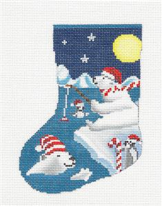 Christmas ~ Polar Bears Fishing with Penguins Mini Stocking handpainte –  Needlepoint by Wildflowers
