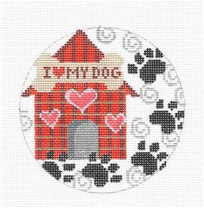 Dog Round ~ "I Love My Dog" Celebration 4" handpainted 18mesh Needlepoint Ornament Canvas by CH Designs from Danji